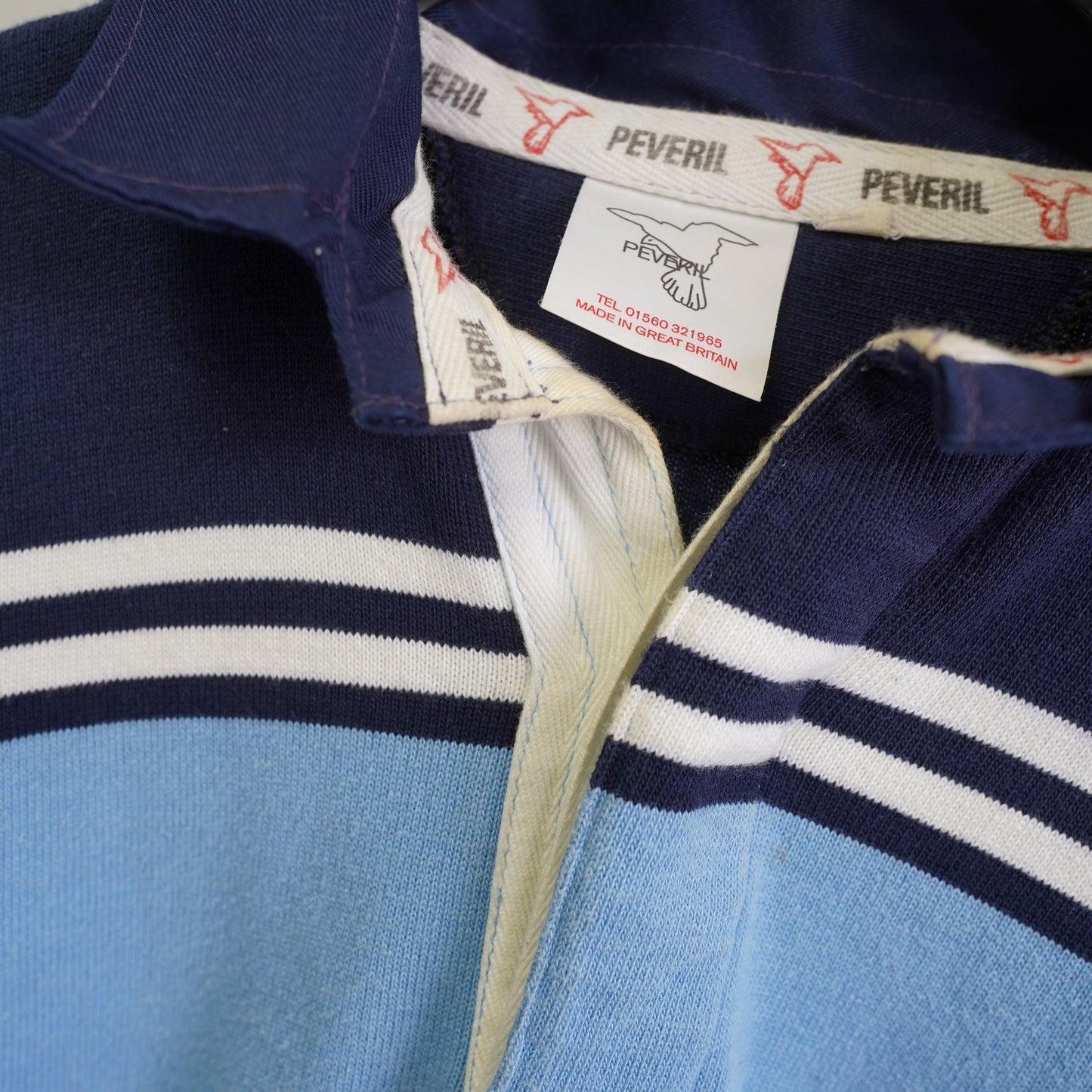 (L) Vintage Peveril Scottish Rugby Longsleeve Jersey Polo Shirt Men's L Blue Stripe