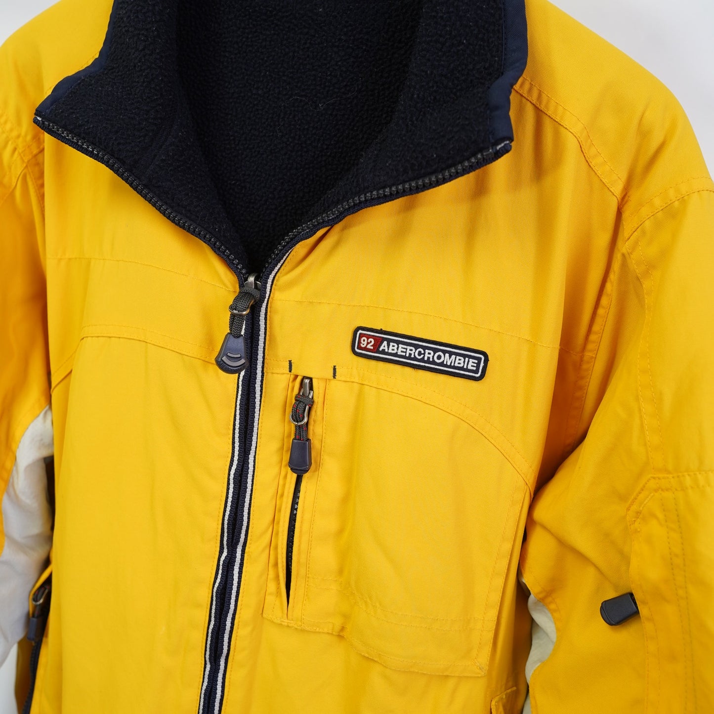 (L) Vintage Abercrombie & Fitch Reversible Rain Jacket Fleece Y2K Mens L Yellow 2000