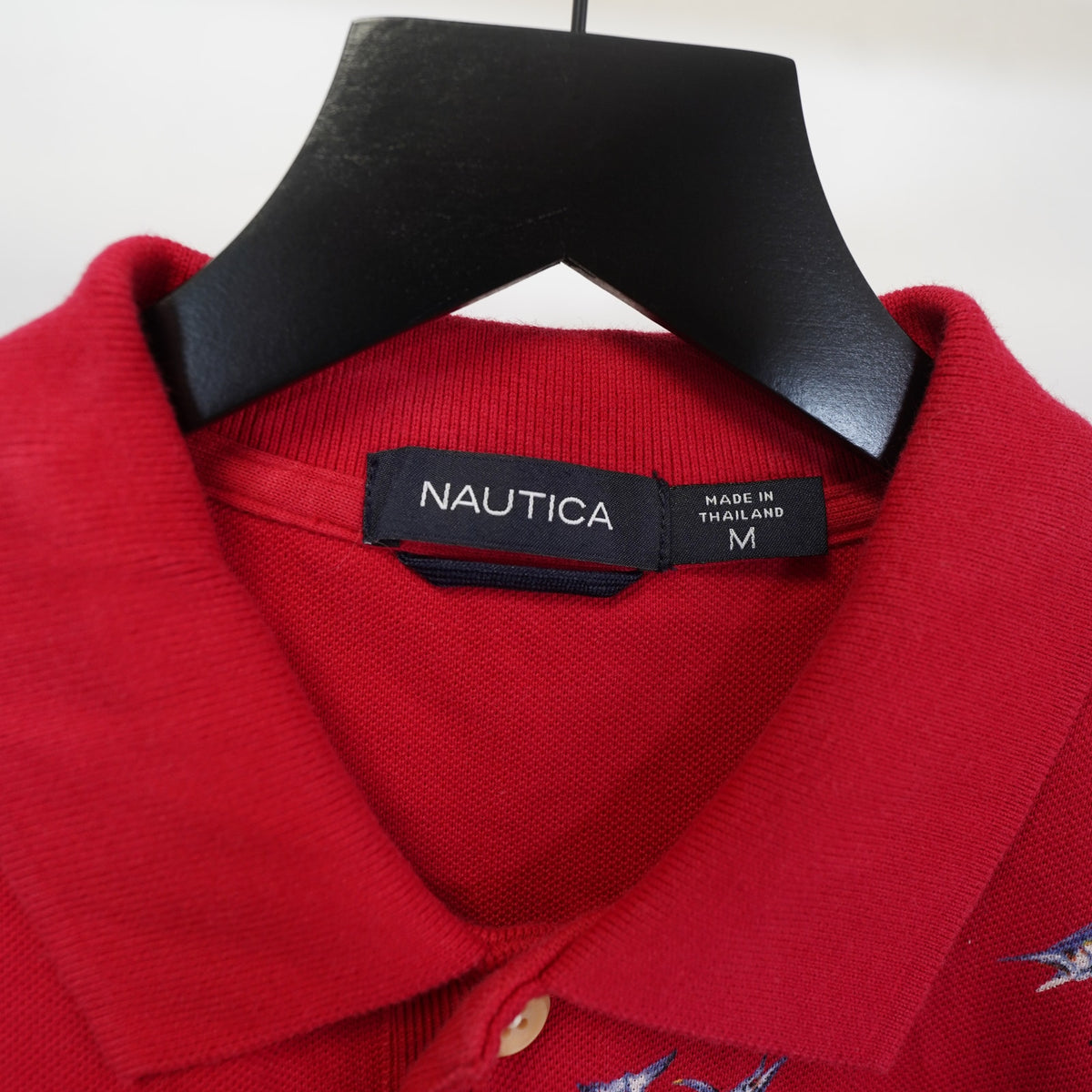 (M) Vintage Nautica Sword Fish Embroidered Polo Shirt Men's M Red Competition Retro
