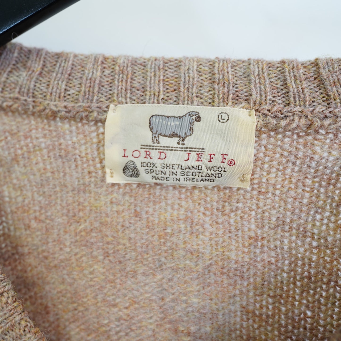 (L) Vintage Lord Jeff Shetland Wool Knit Sweater Men's L V-Neck Argyle Pattern Tan