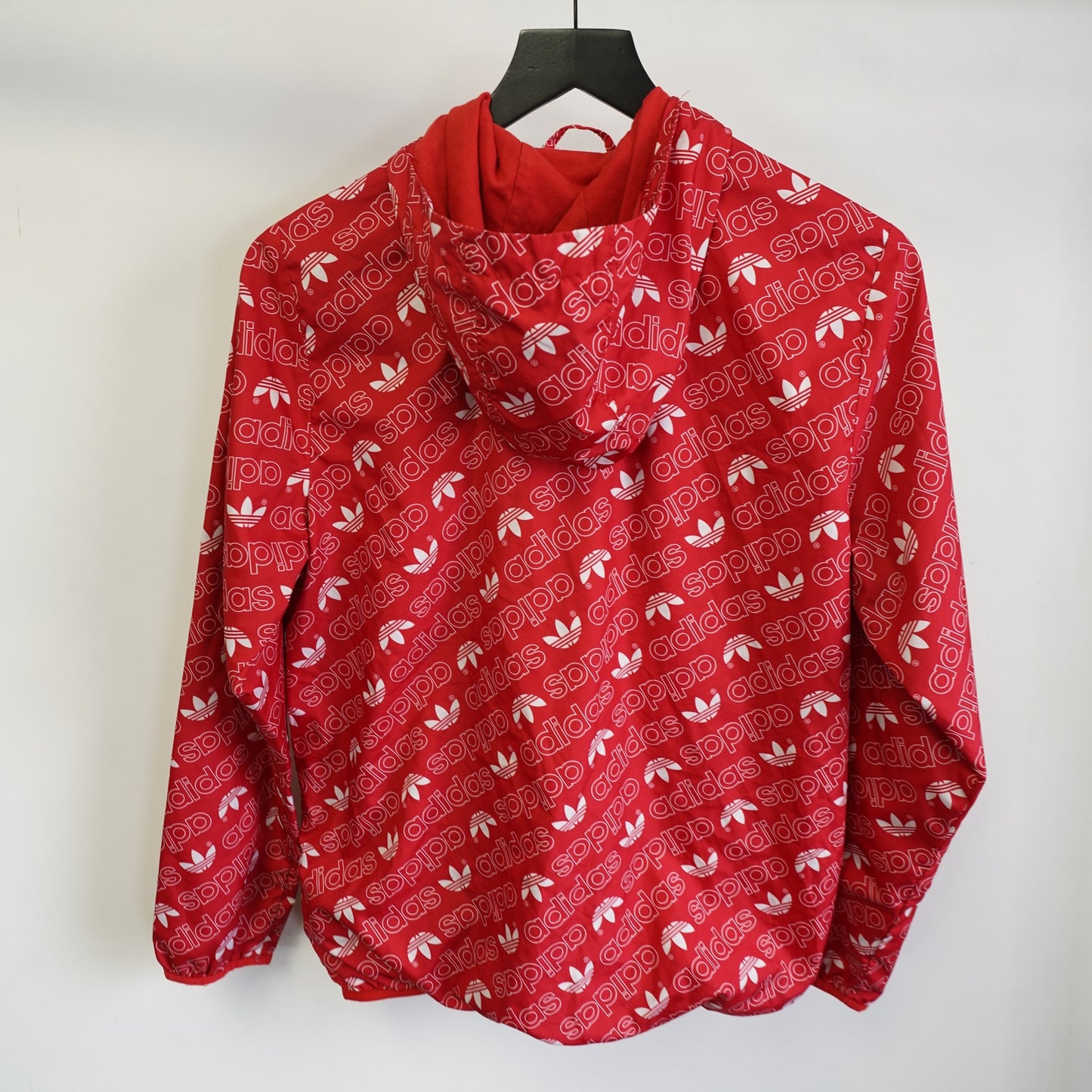 (Youth L 13-14) Adidas Tri-Foil Logo All Over Print Retro Windbreaker Youth Large 13-14 Red AOP