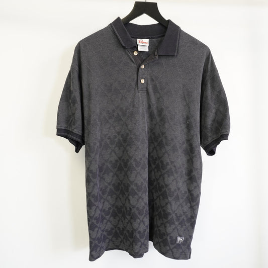 (L) Vintage Mickey Mouse The Disney Store Golf Polo Shirt Men's L Black Pattern AOP