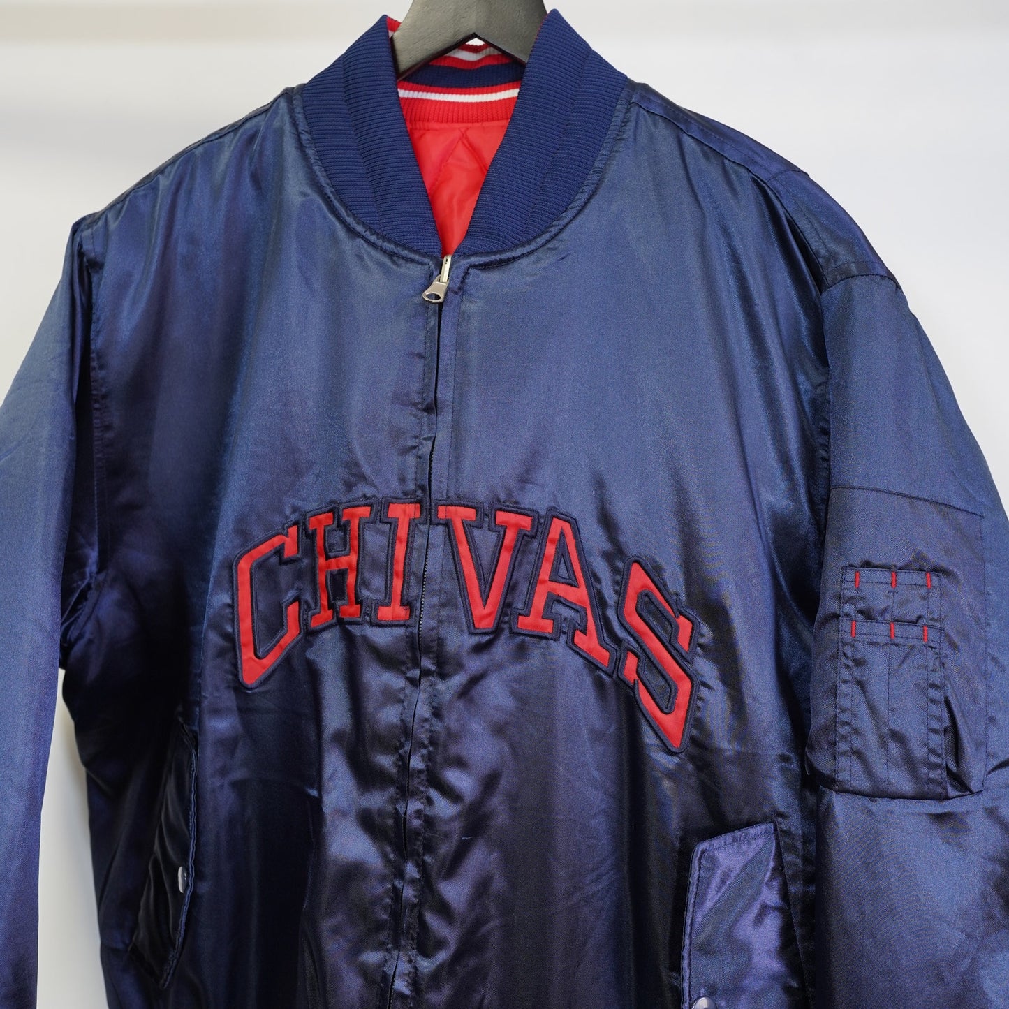 (M) Vintage Chivas De Guadalajara Soccer Futbol Navy Red M Reversible Bomber Jacket