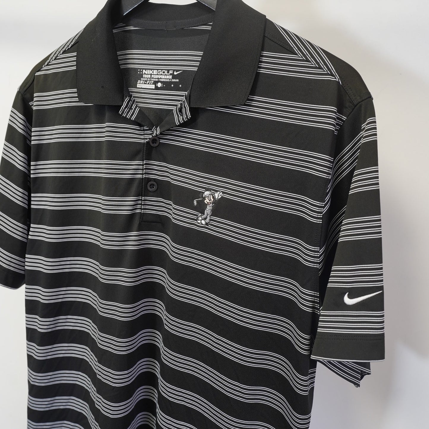 (L) Nike Golf Disney Mickey Mouse Striped Performance Polo Shirt Men's L Black