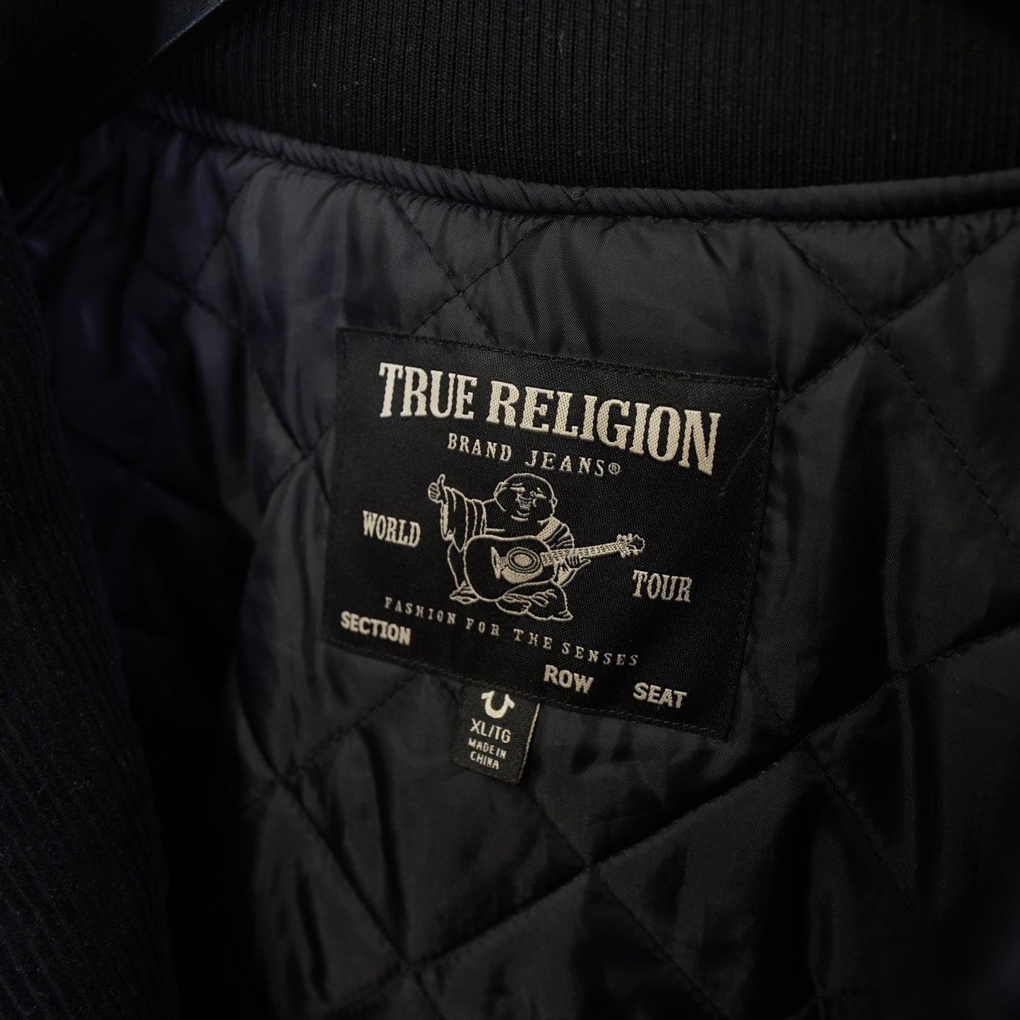(XL) True Religion Corduroy Sewn Varsity Bomber Jacket Men's XL Olive Green Black