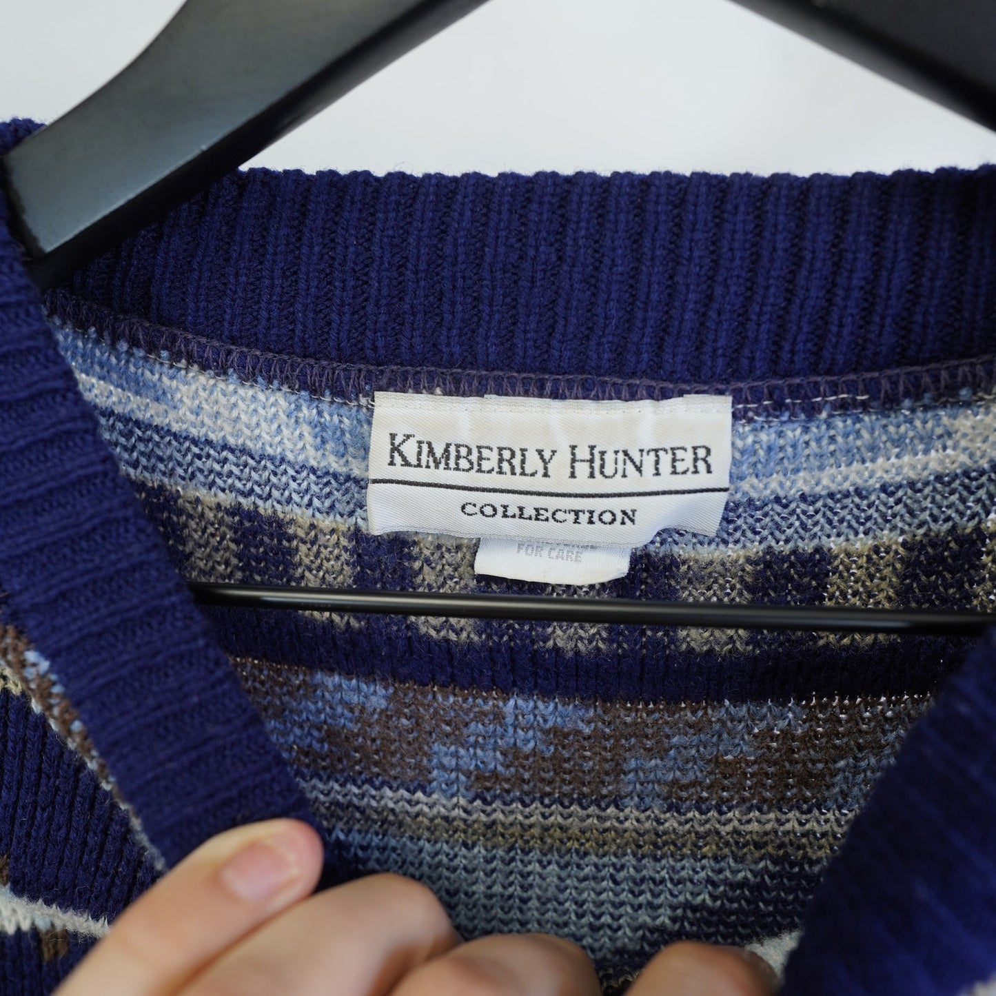 (Women's L) Vintage Kimberly Hunter Collection Geometric Crewneck Knit Sweater Womens L Blue