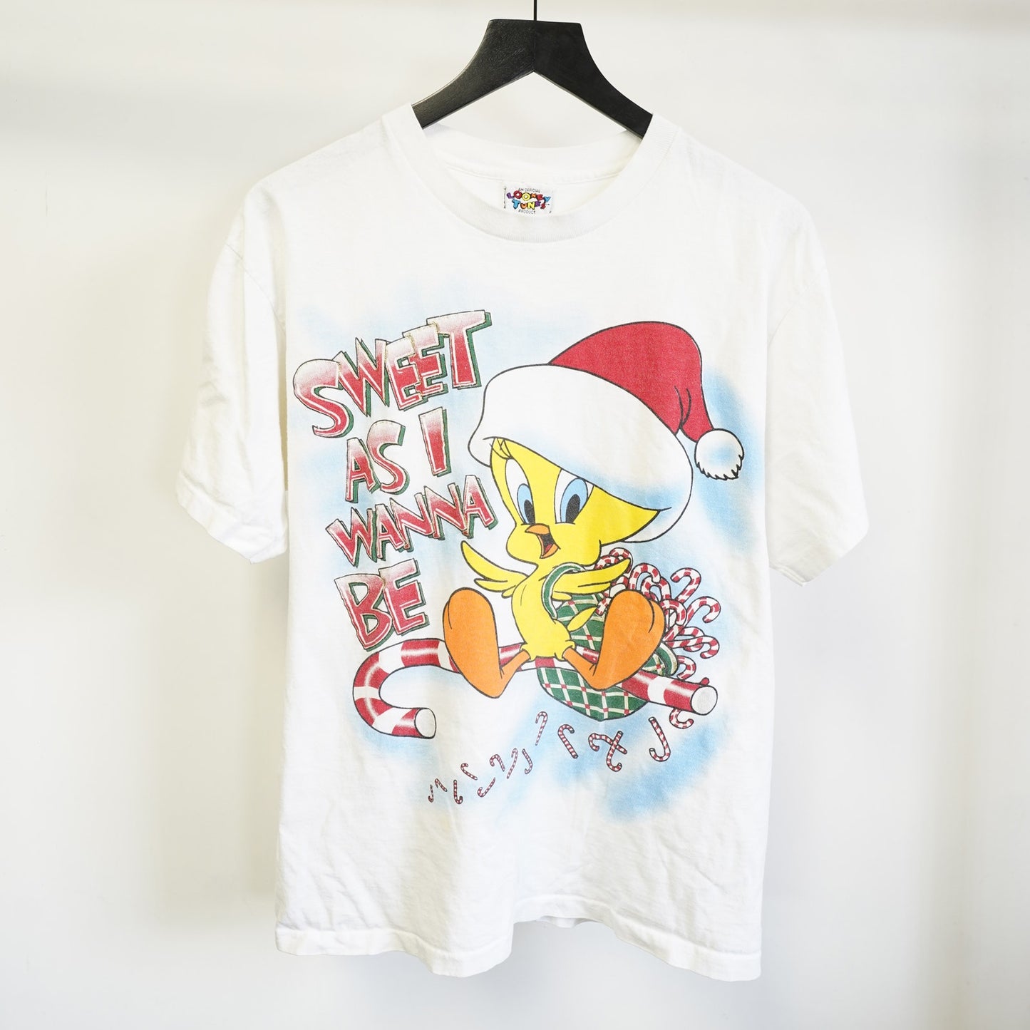 (L) Vintage Looney Tunes Tweety Bird Christmas T-Shirt Men's L White 90s Cartoon