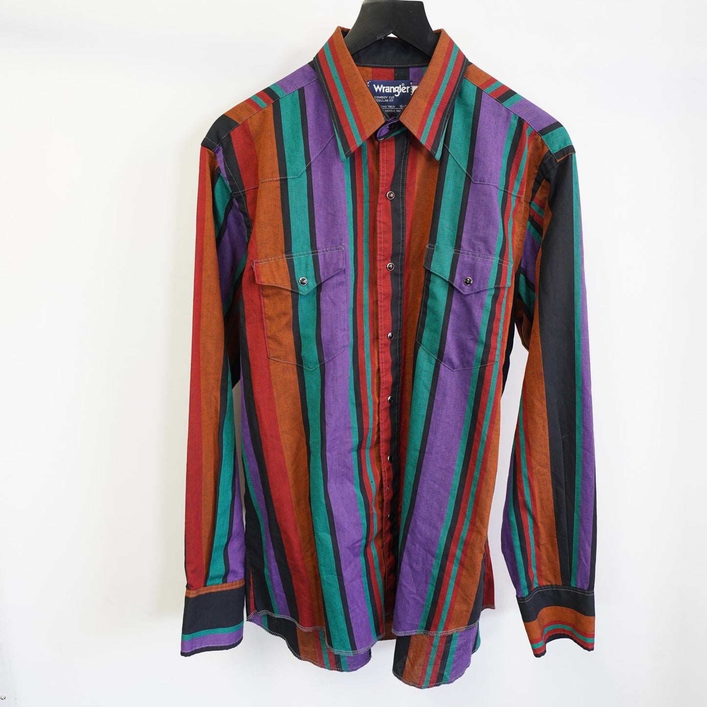 (L) Vintage Wrangler Striped Pearl Snap Western Cowboy Button Up Shirt Men's L 90s