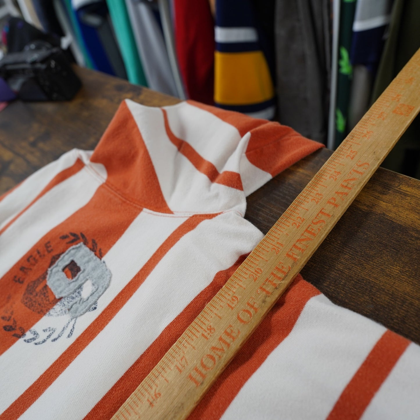 (M) Vintage American Eagle Striped Rugby Long-Sleeve Polo Shirt Men's M Orange Y2K