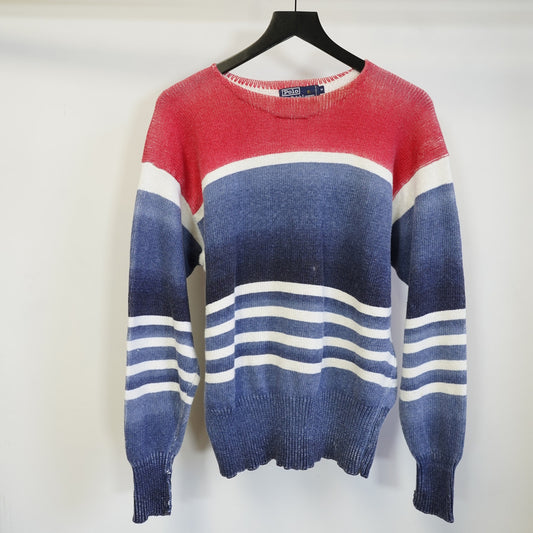 (M) Vintage Polo Ralph Lauren Knit Oversized Chunky Striped Sweater Men's M Blue 90s