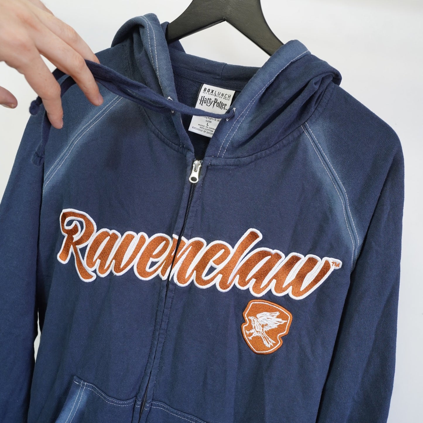 Ravenclaw Embroidered Harry Potter Full Zip Hoodie Unisex L Blue Lunchbox Sewn