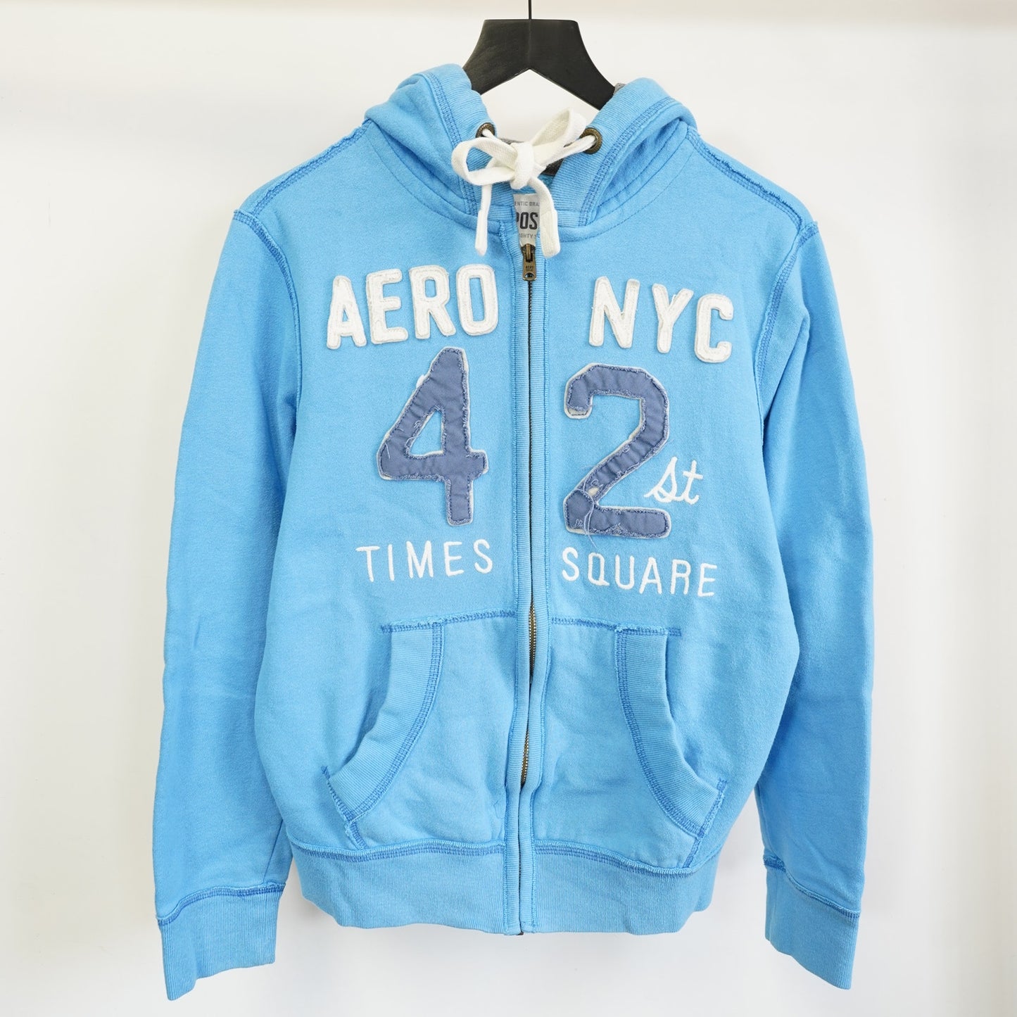 (S) Aeropostale Sewn NYC 42nd Times Square Y2K Full Zip Hoodie Men's S Blue