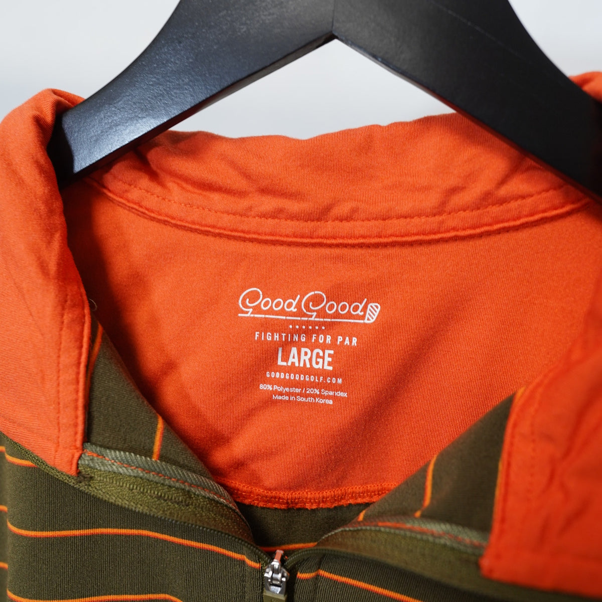 (L) Good Good Golf Striped Performance 1/4 Zip Pullover Shirt Men's L Brown Orange