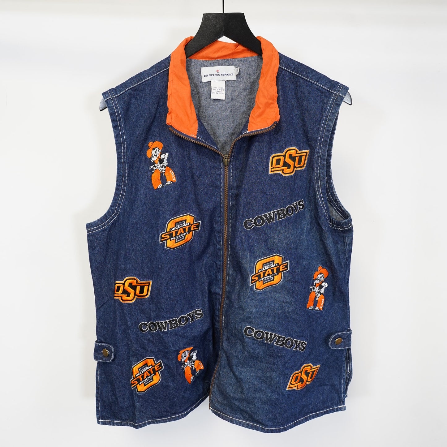 (Women's XL) Vintage Oklahoma State Cowboys Embroidered Denim Vest Women's XL Western