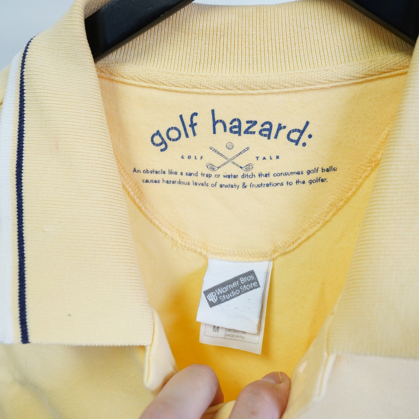(M) Vintage Wile Coyote Stitched Golf Polo Shirt Men's M Looney Tunes Yellow Cartoon