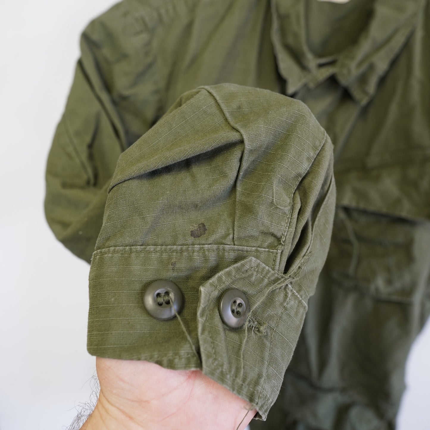 (S) Vintage 60's Vietnam Jungle Coat Jacket OG-107 Ripstop Slant Pocket Mens S Green