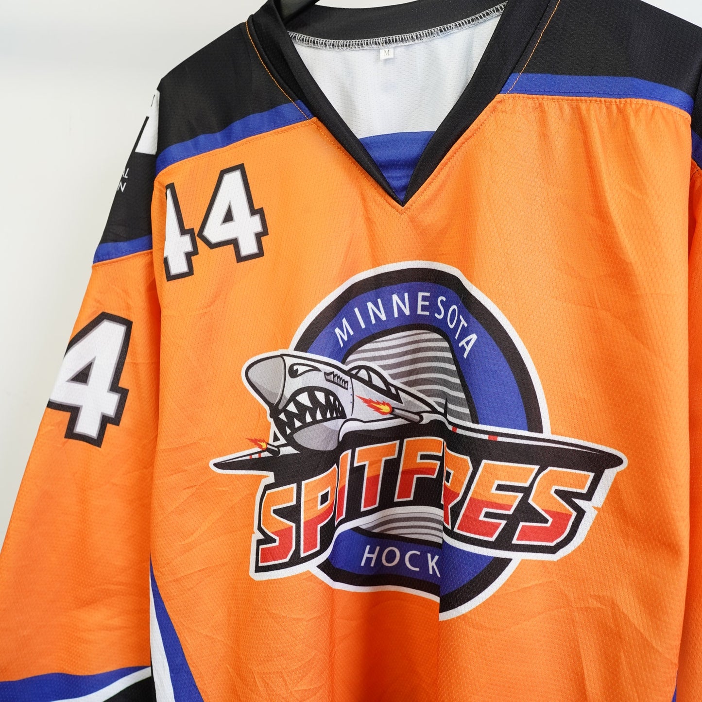 (M) Vintage Minnesota Spitfires Orange Hockey Jersey Mens M Fighter Plane Streetwear