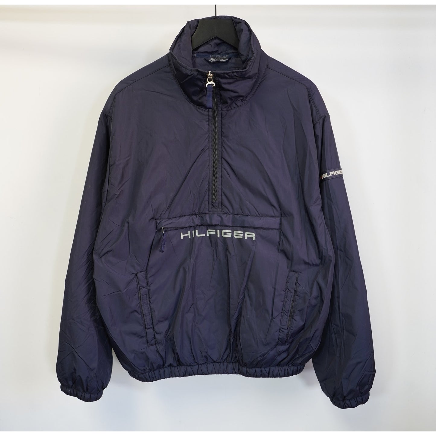 (M) Vintage Tommy Hilfiger Anorak Puffer Jacket Men's M Blue Pullover Retro Hip Hop