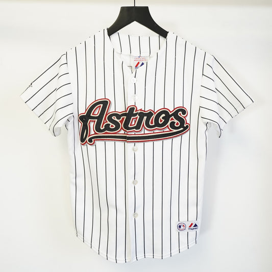 (Boys M) Vintage Houston Astros Sewn Majestic Willy Taveras Pinstripe Jersey Boys M White