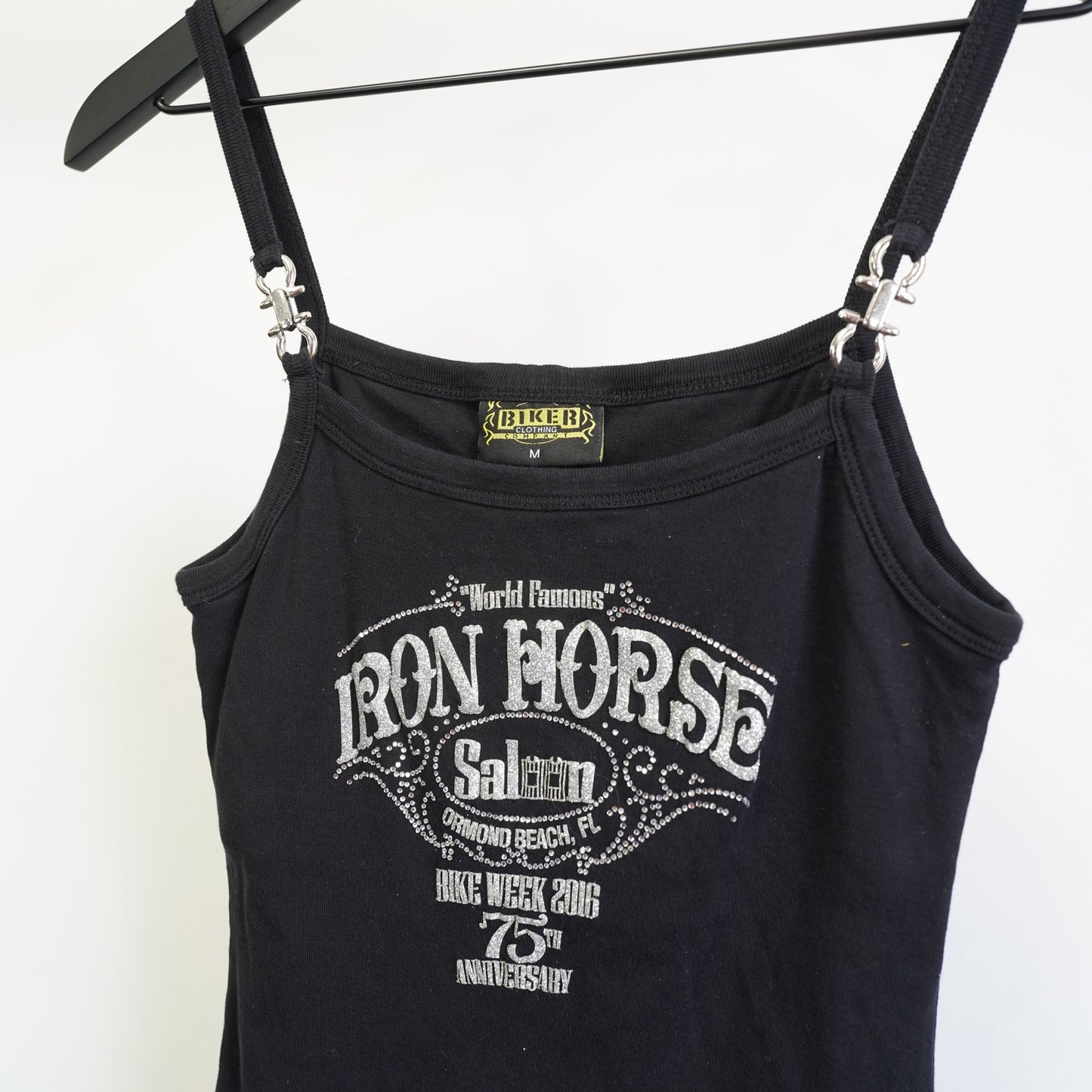 (Women's M) Vintage Iron Horse Saloon Y2K Biker Spaghetti Strap Tank Top Women's M Black