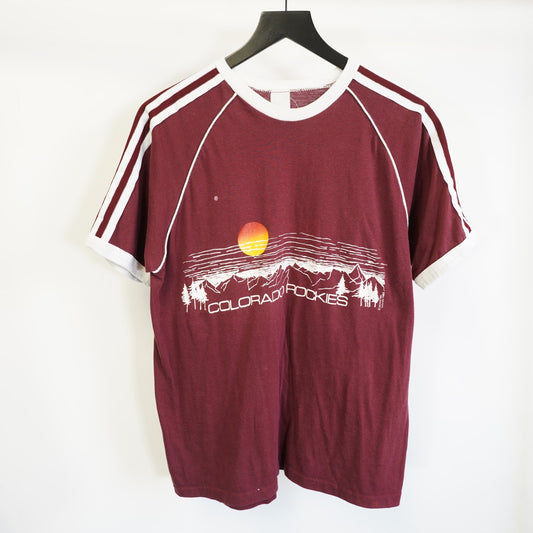 (L) Vintage 1980s Colorado Rockies Tourist T-Shirt Men's L Outdoors Nature Maroon