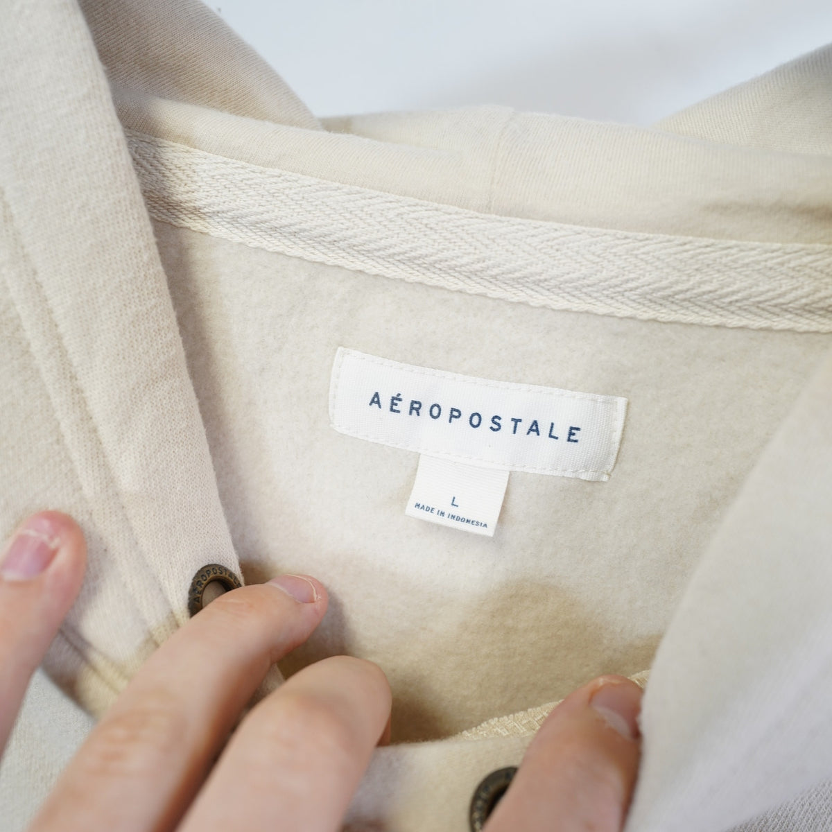 (L) Aeropostale New York Embroidered Y2K Hoodie Men's L Cream 2000s
