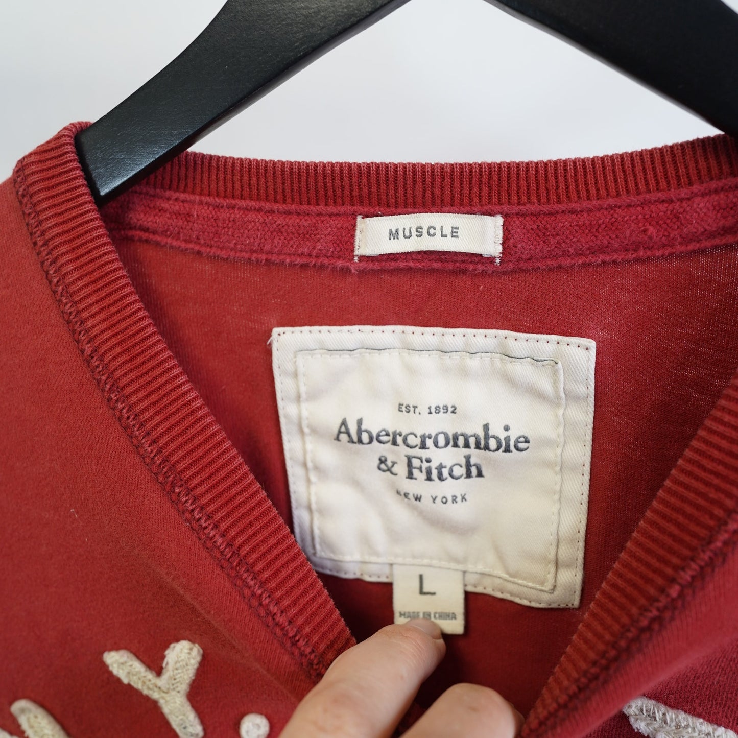 (M) Vintage Abercrombie & Fitch Y2K Muscle Longsleeve t-Shirt Men's L Sewn Red 2000s