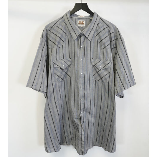 (4XL) Vintage Ely Cattleman Western Pearl Snap Button Up Mens 4XL Gray Striped Big Man