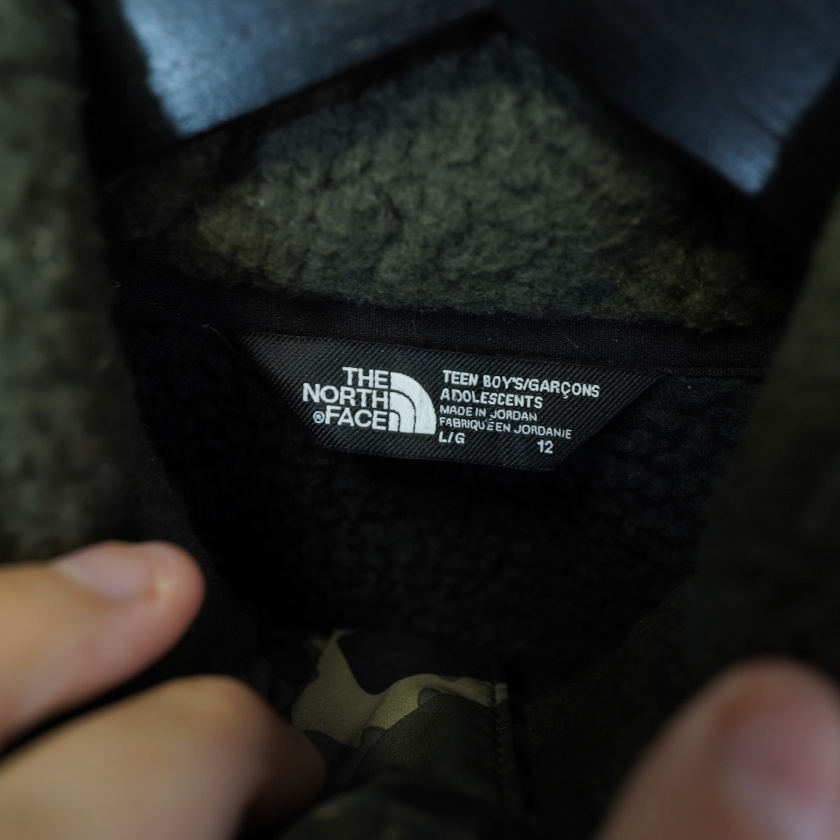(Boys L) The North Face Forrest Fleece Denali Jacket Boy's L Youth Green Black Camo