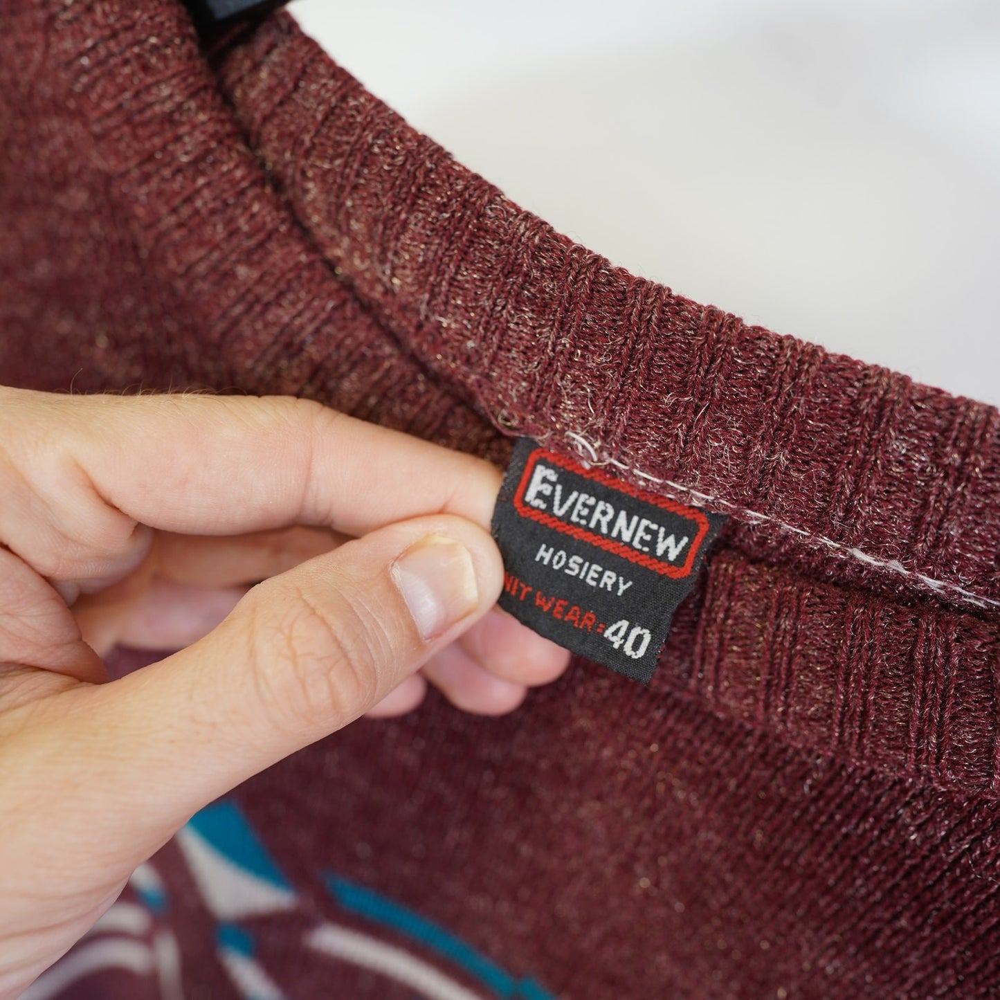 (M) Vintage 90s Evernew Knit Geometric Sweater Men's M Maroon Retro