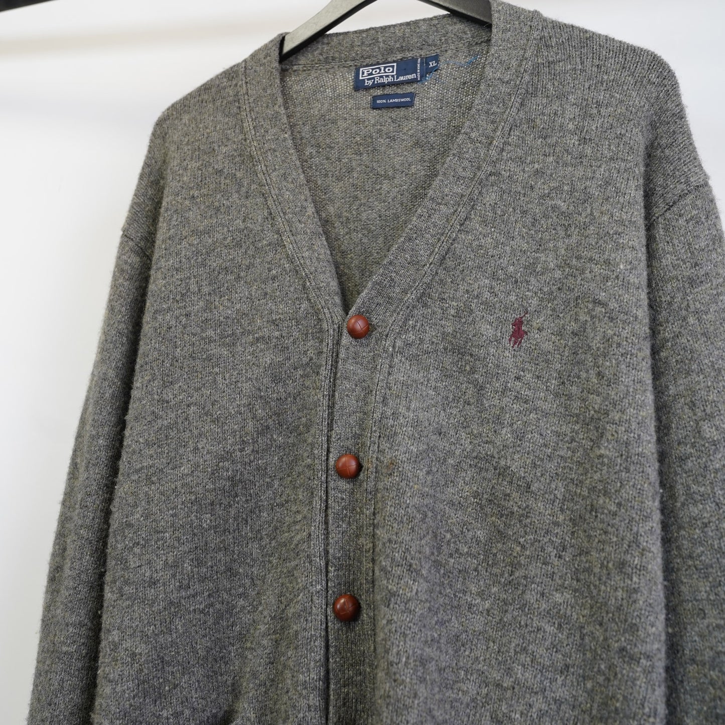 (XL) Vintage Polo Ralph Lauren 100% Wool Knitted Cardigan Sweater Men's XL Gray