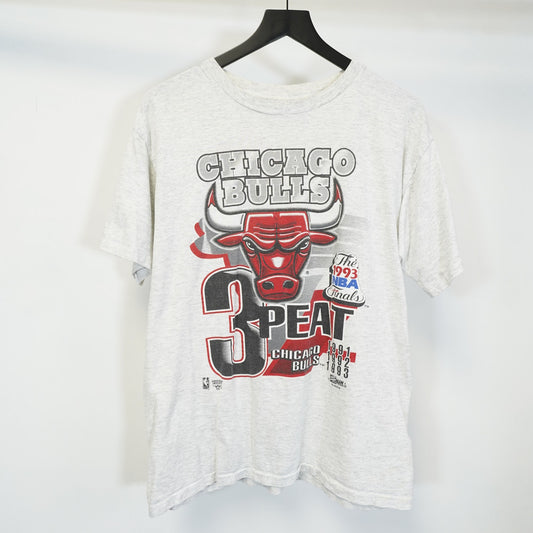 (L) Vintage 1993 Chicago Bulls 3 Peat Salem Sportswear T-Shirt Men's L Heather Gray