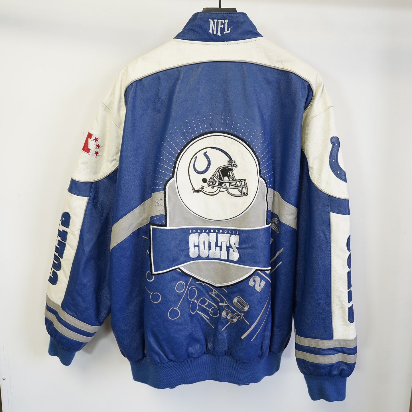 (3XL) Vintage Indianapolis Colts Leather Jacket Sewn Patches Mens 3XL Blue G-III 2000s