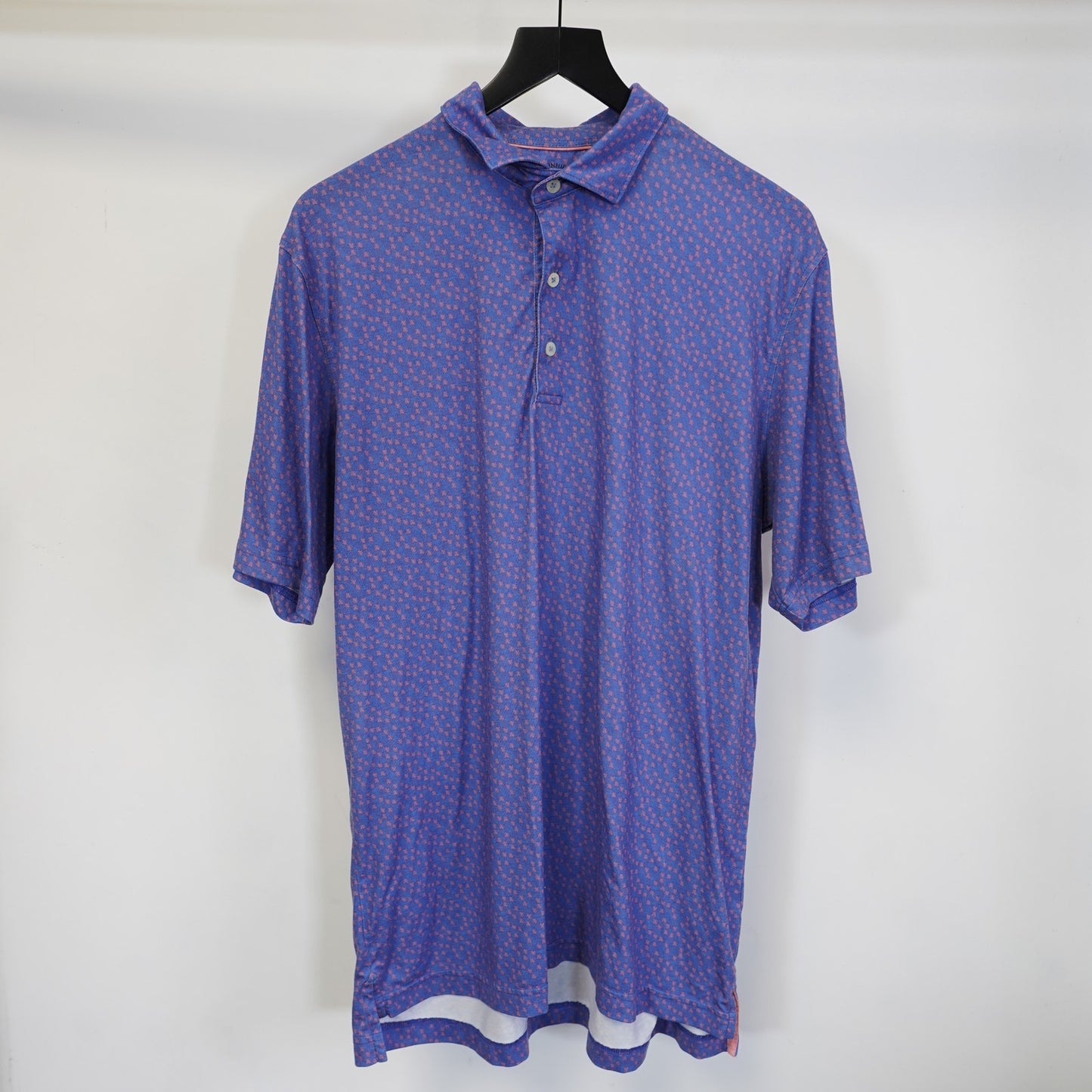 (L) Johnnie-O Top Shelf Palm Tree Golf Performance Polo Shirt Men's L Blue Pink