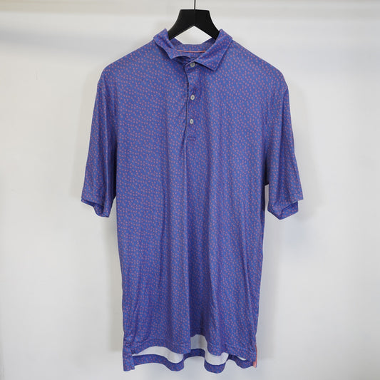 (L) Johnnie-O Top Shelf Palm Tree Golf Performance Polo Shirt Men's L Blue Pink
