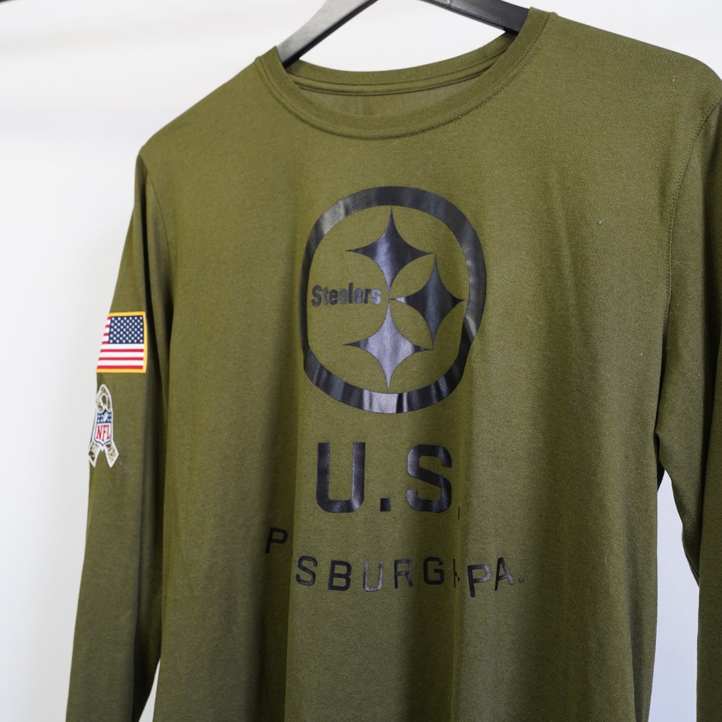 (M) Nike Salute to Service Pittsburg Steelers Olive Green Longsleeve T-Shirt Men's M