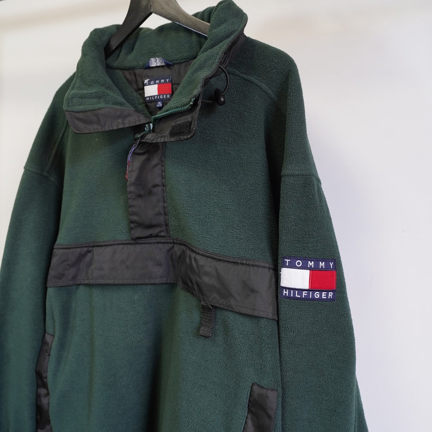 (XL) Vintage Tommy Hilfiger 90s Fleece 1/4 Zip Anorak Pullover Jacket Men's XL Green