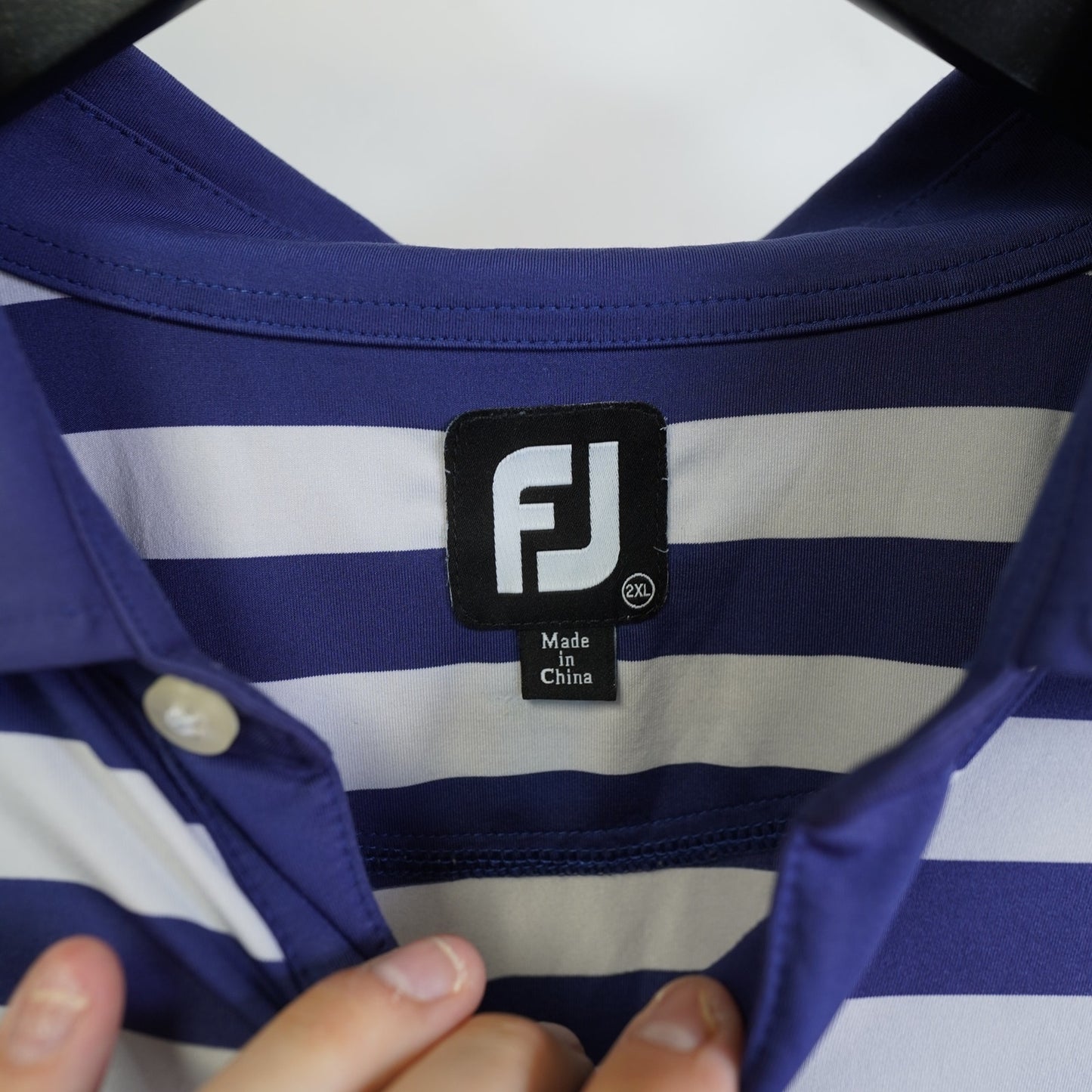 (2XL) FootJoy Windhaven Golf Club Performance Polo Shirt Men's 2XL Striped Navy Gray