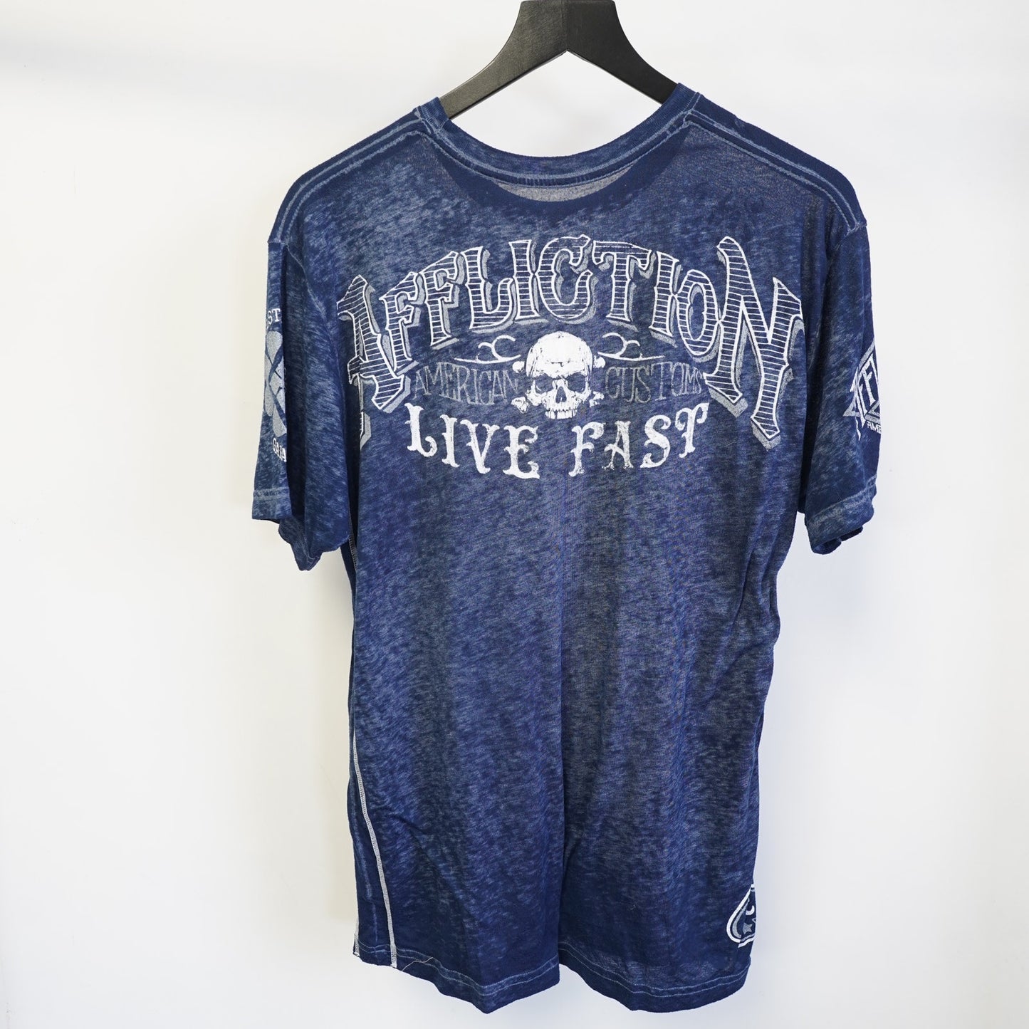 (L) Vintage Affliction MMA Motorcycles T-Shirt Y2K Men's L 2000s Blue Skull