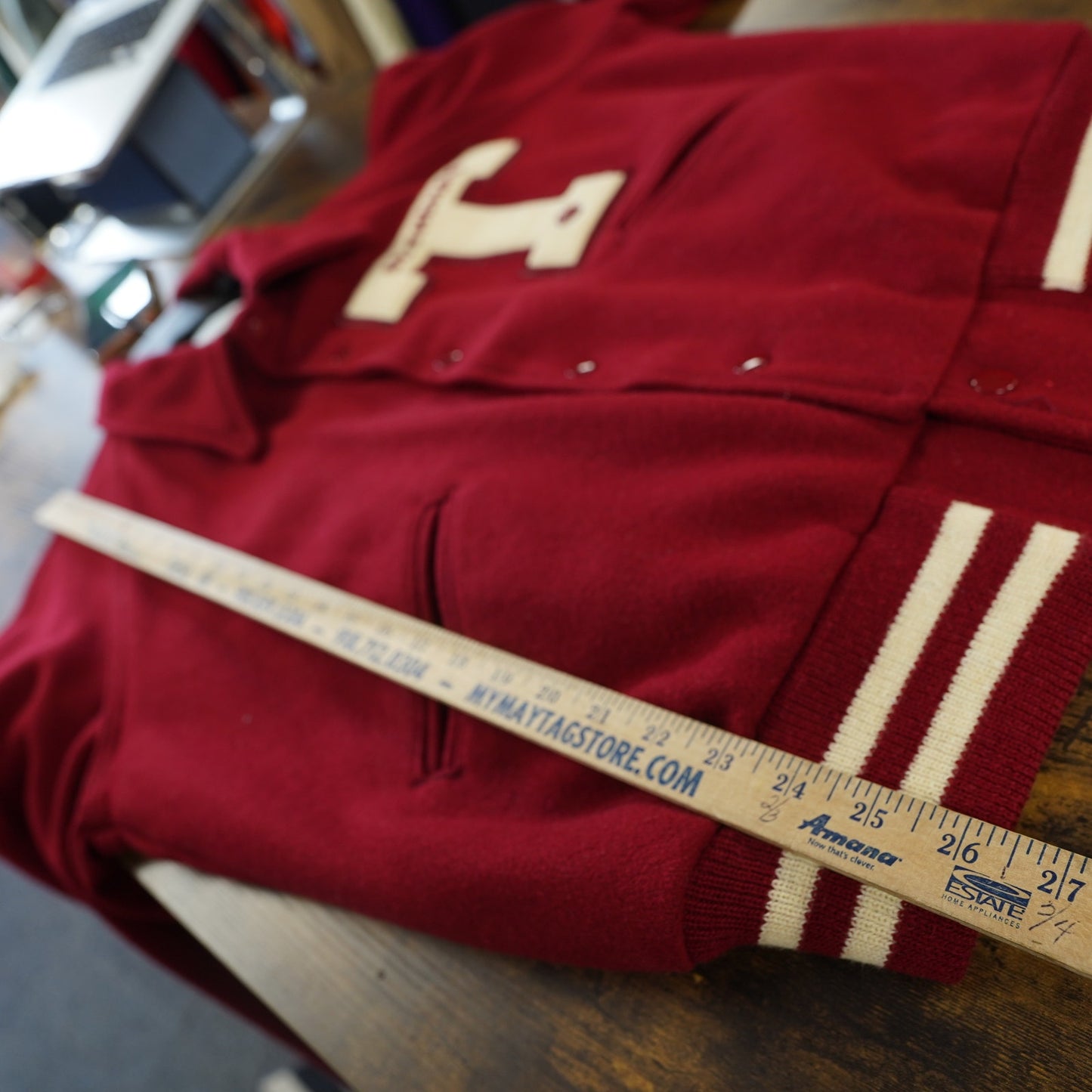 (L) Vintage St. Thomas Letterman Varsity Jacket Men's L Red Wool Bomber Made in USA