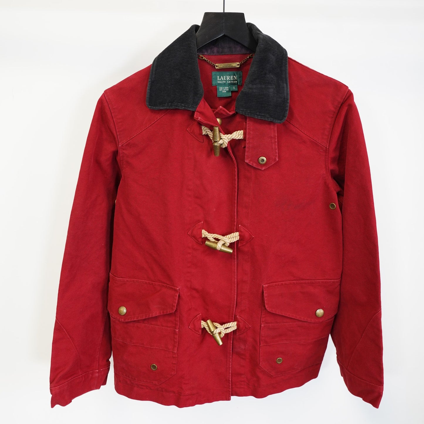 (Women's S) Lauren Ralph Lauren Canvas Fireman's Peacoat Jacket Red Preppy