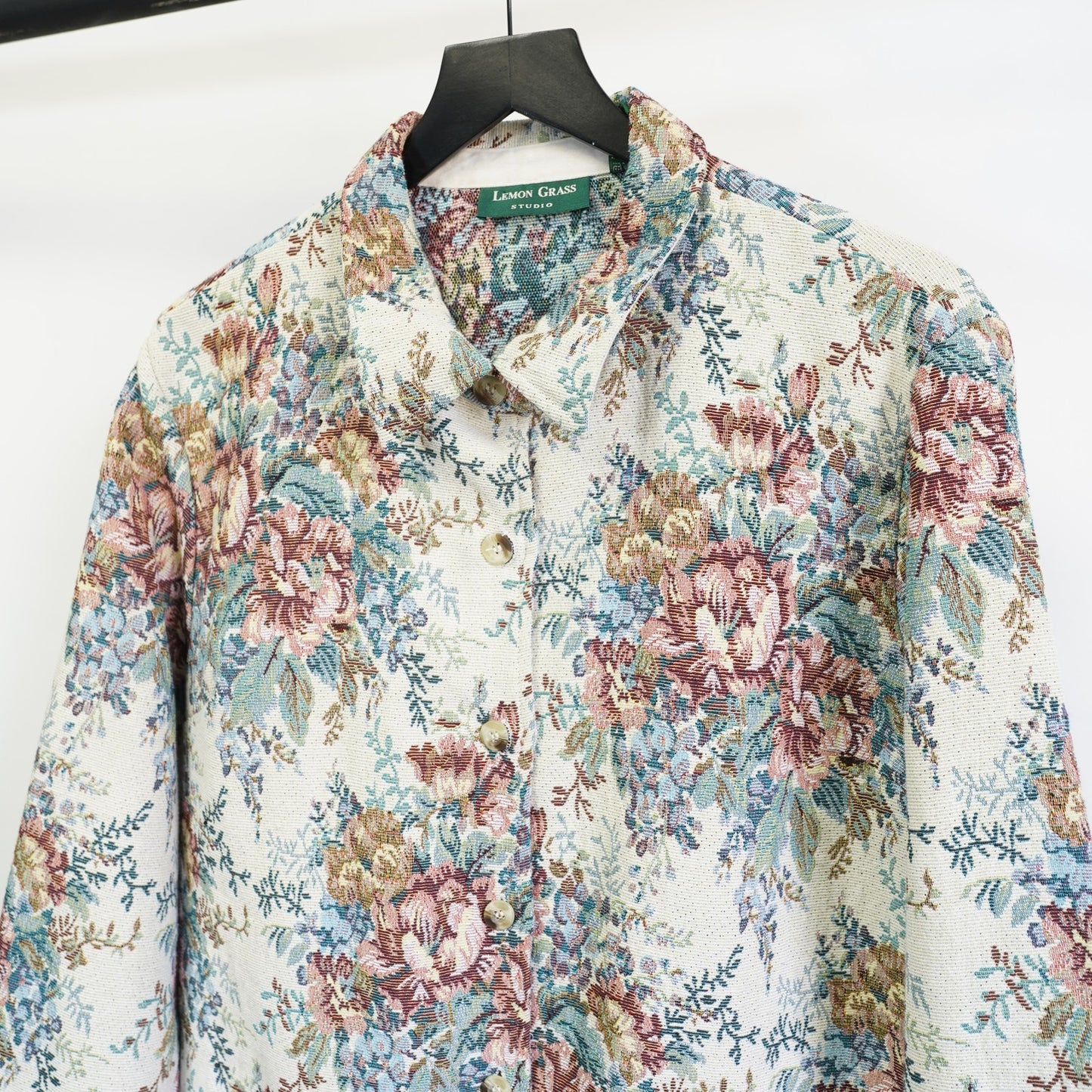 (Women's XL) Vintage Lemon Grass Studio Floral Tapestry Jacket Women's XL Tan Cottage Coat