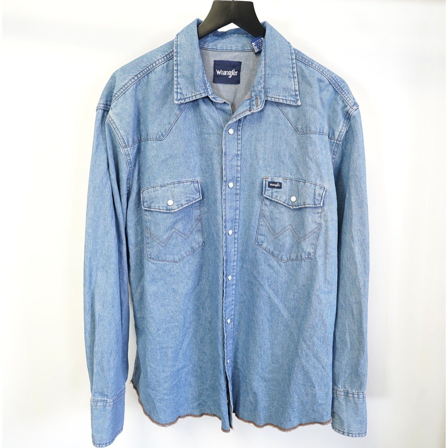 (XL) Vintage Wrangler Western Denim Pearl Snap Button Up Men's XL Blue 90s Indie