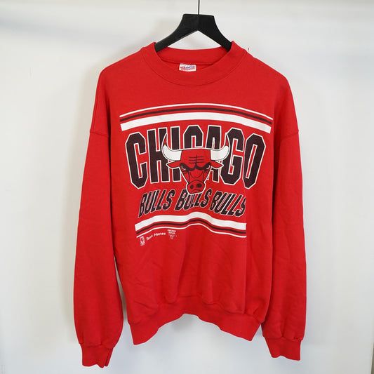 (XL) Vintage Chicago Bulls Crewneck Sweatshirt Men's XL Red Team Hanes Jordan 90s