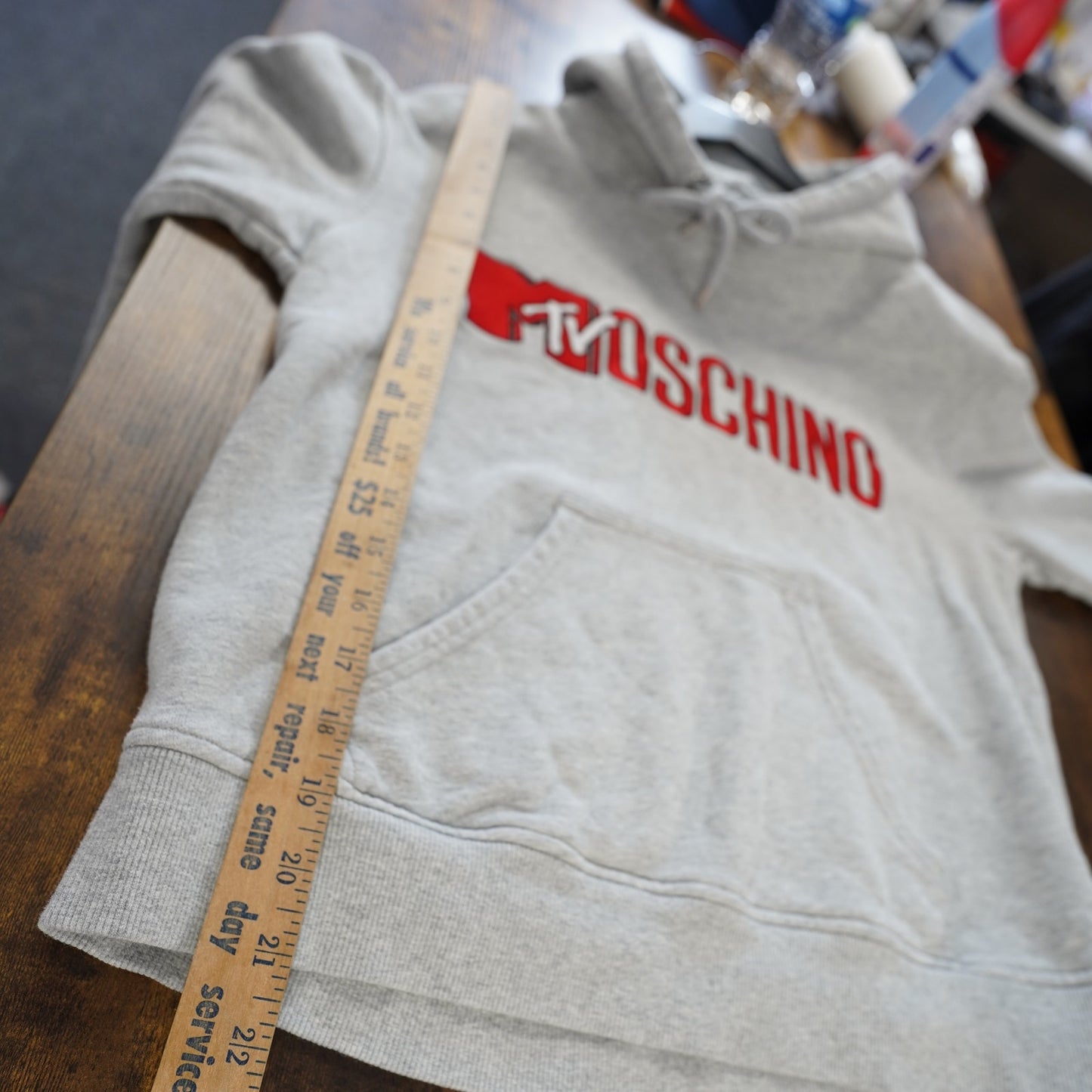 (S) Moschino x H&M MTV Embroidered Pullover Hoodie Collab Men's Small Gray Sewn