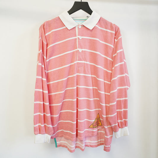 (XL) Vintage 90s Pink Striped Rugby Long Sleeve Polo Shirt Men's XL PCH Skate Surf