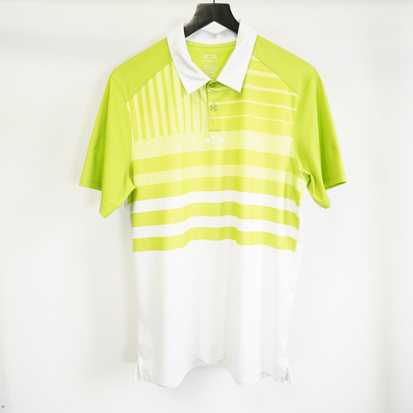 (M) Oakley Lime Green Striped Performance Golf Polo Shirt Men's M Tennis Preppy Tech