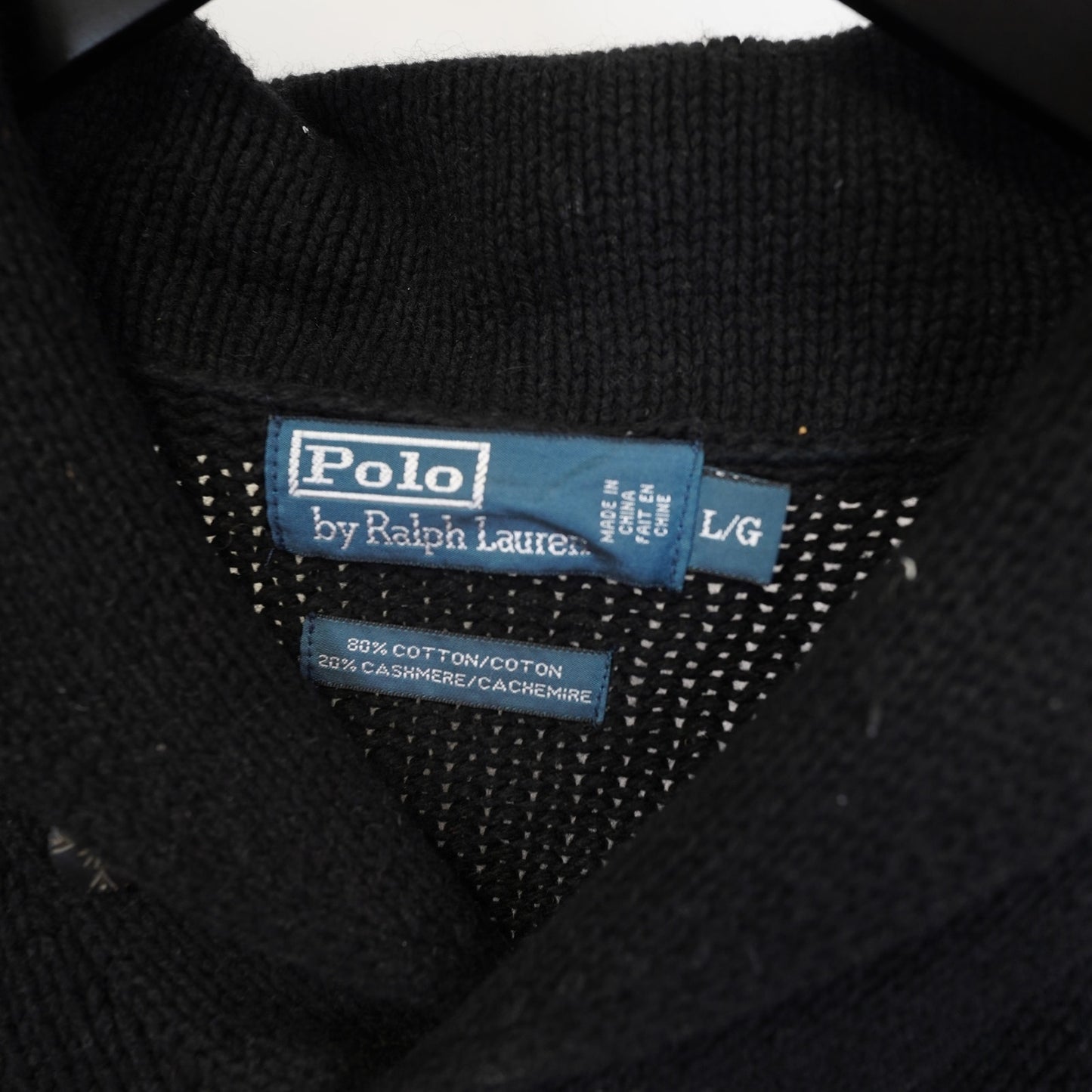 (L) Polo Ralph Lauren Nordic Snowflake Shawl Collar Sweater Men's L Black Cashmere