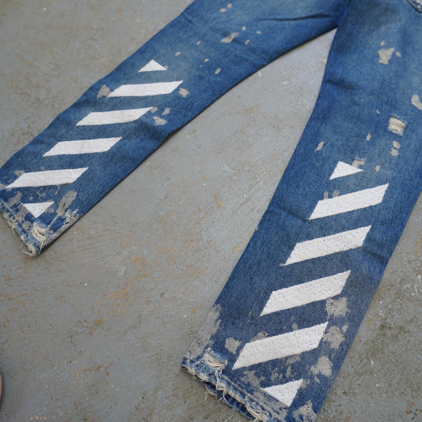 (34x32) Off-White Virgil Abloh Distressed Denim Blue Jeans Slim Fit Men's 34x32 Italian