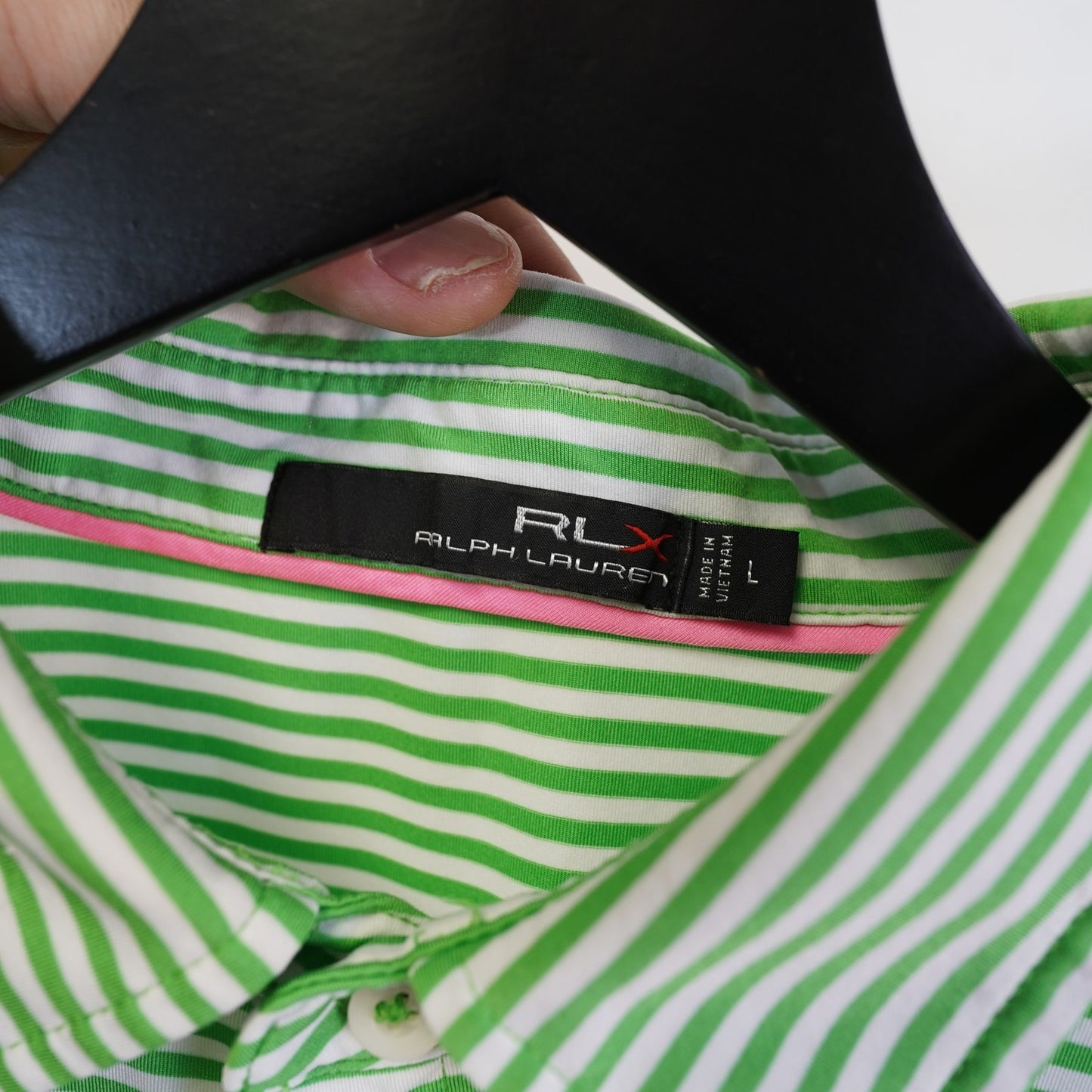 (L) Vintage RLX Ralph Lauren Striped Golf Performance Polo Shirt Men's L Green White